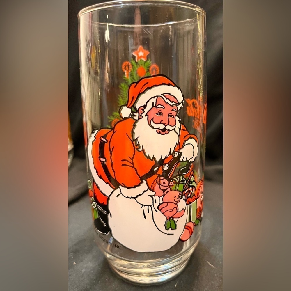 VTG 1980s Coca Cola Christmas Glasses McCrory Santa Reindeer Tumblers Set of 3